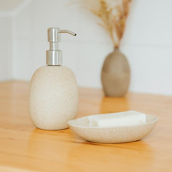 Seifenspender Sand creme, 250 ml, 17x9cm, Keramik, handgemacht