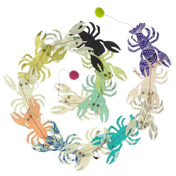 Girlande KREBS bunt, Loktapapier handgeschöpft Girlande KREBS bunt, Loktapapier handgeschöpft