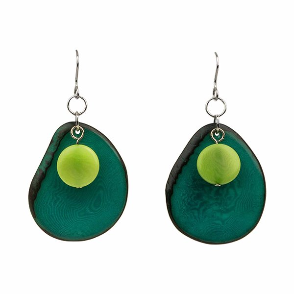 Ohrringe DOUBLE petrol-mintgrün, Tagua