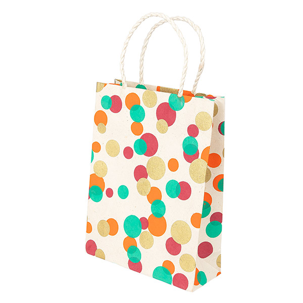 Geschenktüte S PÜNKTCHEN, natur-türkis-gold-fuchsia-orange / CONTIGO Fairtrade Onlineshop