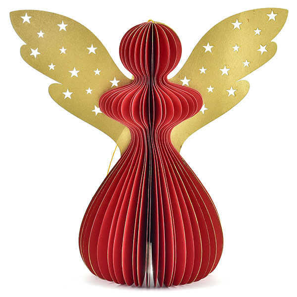 Papierdeko XL Engel Origami 18,5cm, rot, Goldrand