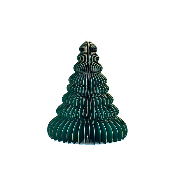 Weihnachtsbaum ORIGAMI 15 cm, dunkelgrün, Goldrand, Papier