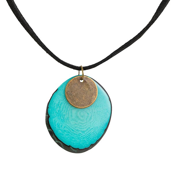 Halskette zweiteilig blau türkis, Tagua