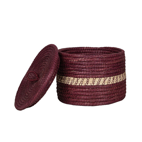 Aufbewahrungskorb 35x25cm BORDEAUX mit Deckel, Gras, Jute / CONTIGO Fairtrade Onlineshop