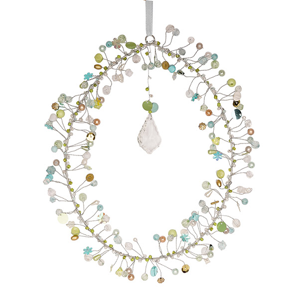 Perlendekoration Osterei L 25x20 cm, aqua