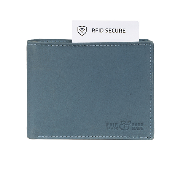 Börse PAUL 12x9,5cm rauchblau, RFID secure, Rindsleder