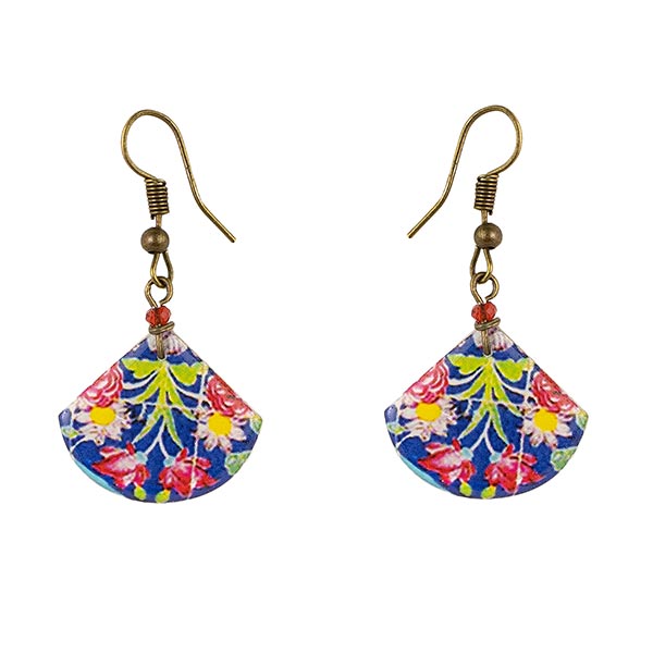 Ohrringe Blumen-Muster Tropfen, blau-bunt, Fliese / CONTIGO Fairtrade Onlineshop