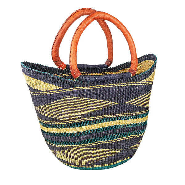 Bolga Korb U-Form 40-48cm DIAMOND marineblau, Steppengras / CONTIGO Fairtrade Onlineshop