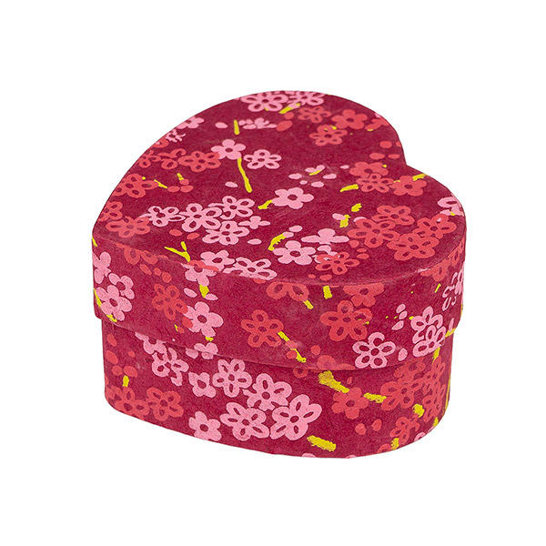 Dekobox Herzform L, BLÜMCHEN, purpur-rosa-fuchsia-limette / CONTIGO Fairtrade Onlineshop
