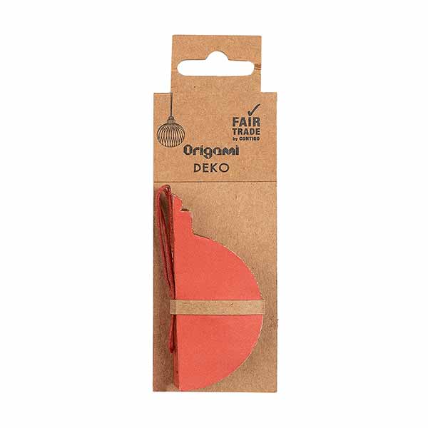 Papierdeko Origami 7,5cm GLOBE rot, Goldrand / CONTIGO Fairtrade Onlineshop