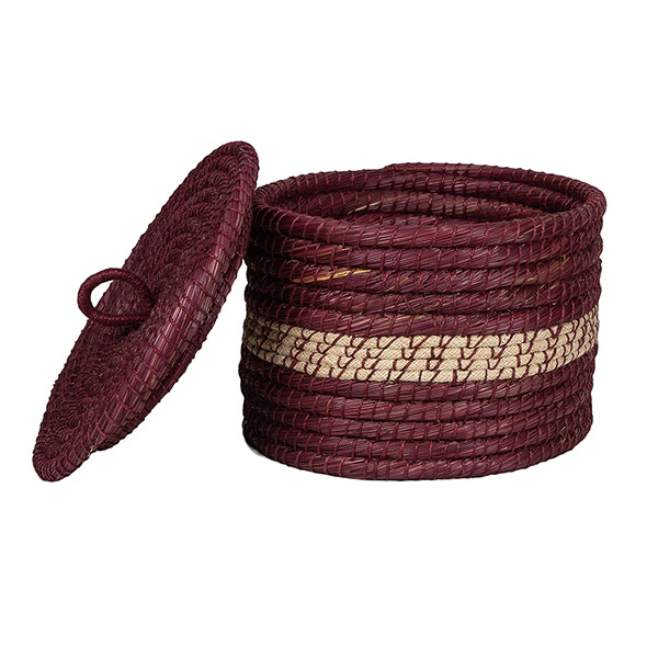 Aufbewahrungskorb 30x20cm BORDEAUX mit Deckel, Gras, Jute / CONTIGO Fairtrade Onlineshop