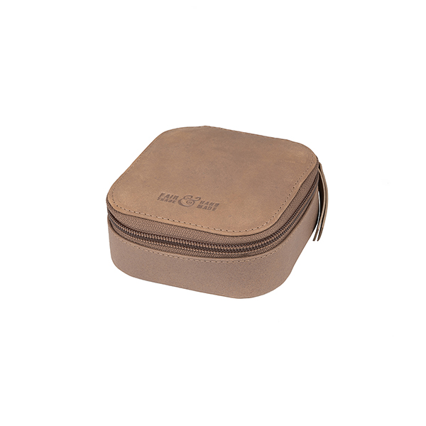 Reiseorganizer für Schmuck S 10x10x4,5cm taupe, Rindsleder / CONTIGO Fairtrade Onlineshop