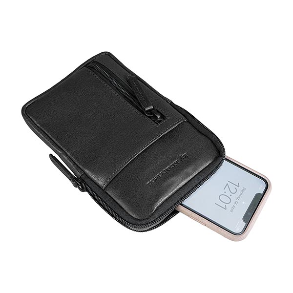 Handytasche SPORTY schwarz, Ziegenleder / CONTIGO Fairtrade Onlineshop