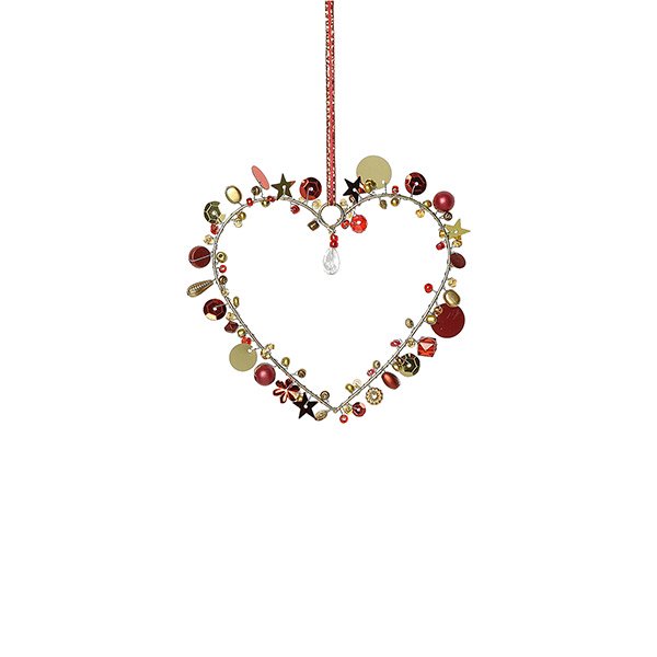 Perlendekoration HERZ 10cm, rot-gold