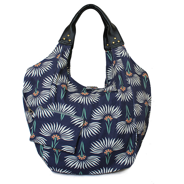 Tasche HOBOBAG BLUE FLOWER, dunkelblau, Baumwollcanvas / CONTIGO Fairtrade Onlineshop
