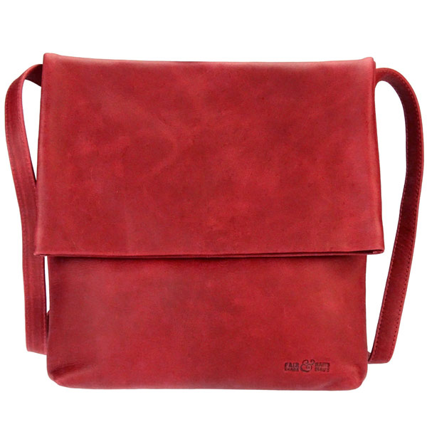 Schultertasche FOLDER Vintage rot, Rindsleder