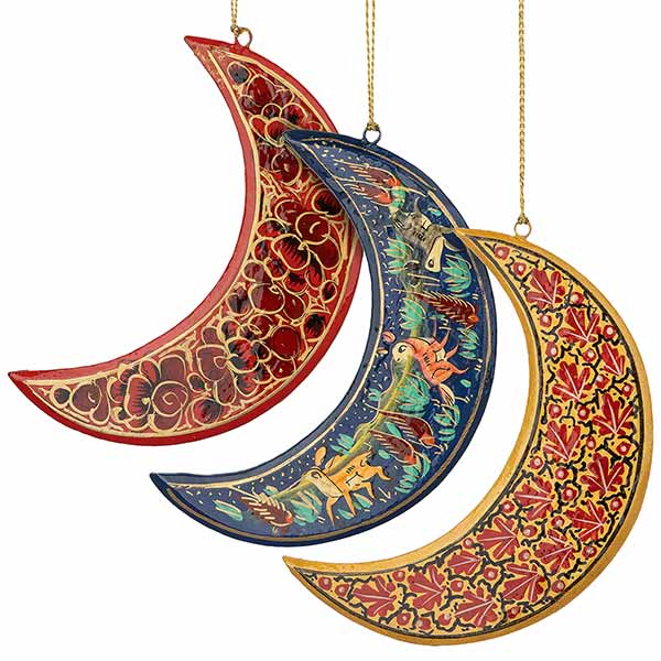 Anhänger Mond L Kaschmir handbemalt, Pappmaché / CONTIGO Fairtrade Onlineshop