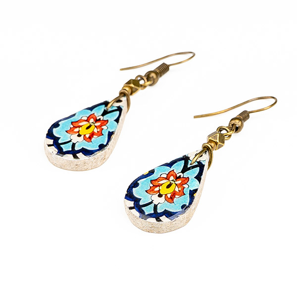 Ohrringe Tropfen Romantic Flower blau-bunt, Fliese