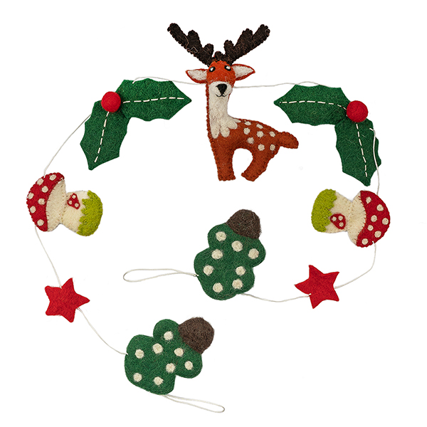 Filz Girlande WEIHNACHTSWALD bunt, 100cm, Wolle, handgefilzt