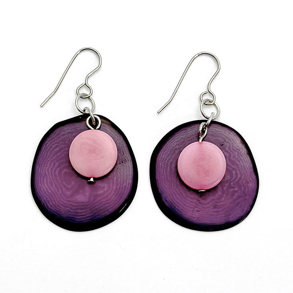 Ohrringe DOUBLE violett-rosa, Tagua