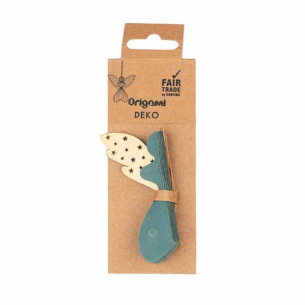 Papierdeko Engel Origami 7cm petrol Sterne, Papier / CONTIGO Fairtrade Onlineshop